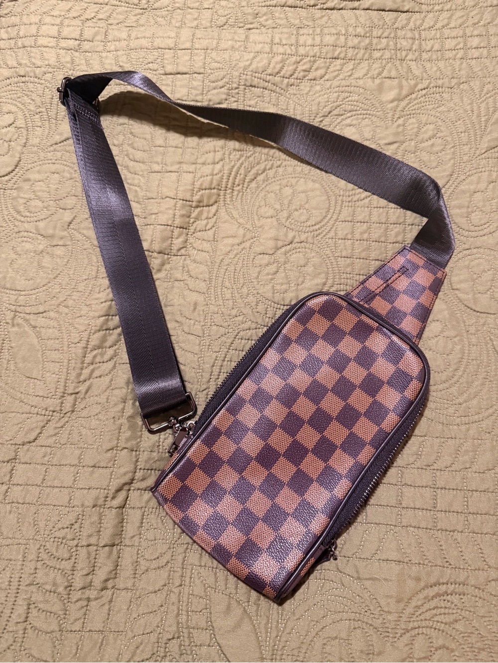 Fashion Brand Company Brown and Dark Brown Checkered Crossbody Bag
